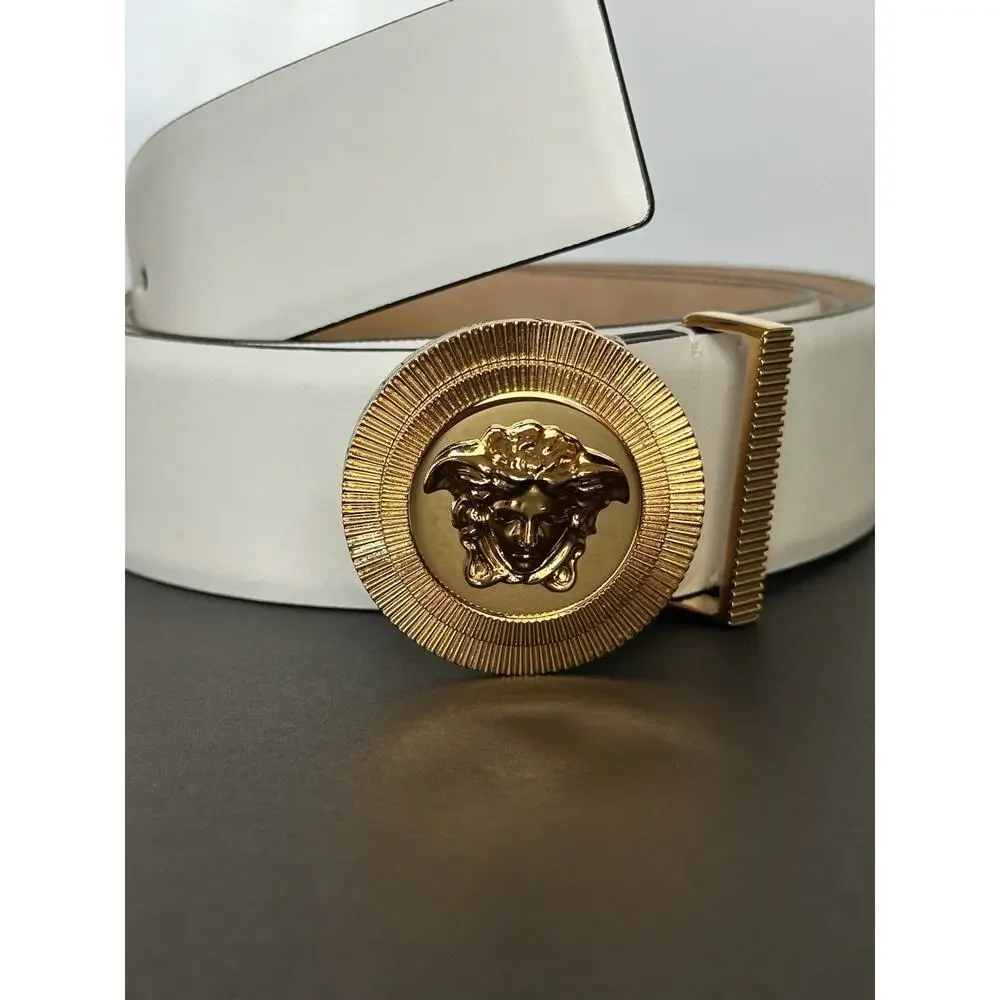 Versace Men’s Medusa-Buckle White Leather Belt 115 (46) Italy 1003873 New $575